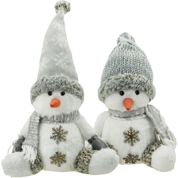 Other - Set Of 2 11" Christmas Snowman With Gray Knitted Scarf And Hat Christmas Decor